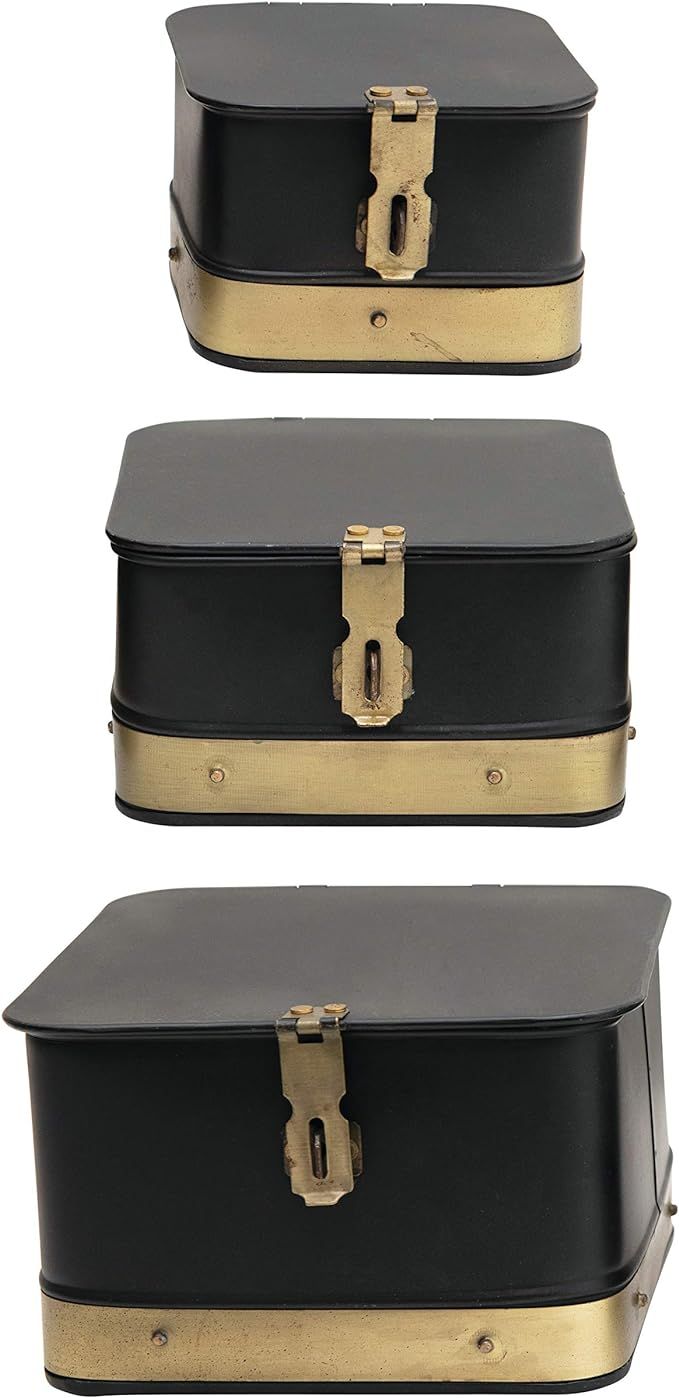 Creative Co-Op Decorative Galvanized Metal Brass Accents, Set of 3 Boxes, Black | Amazon (US)