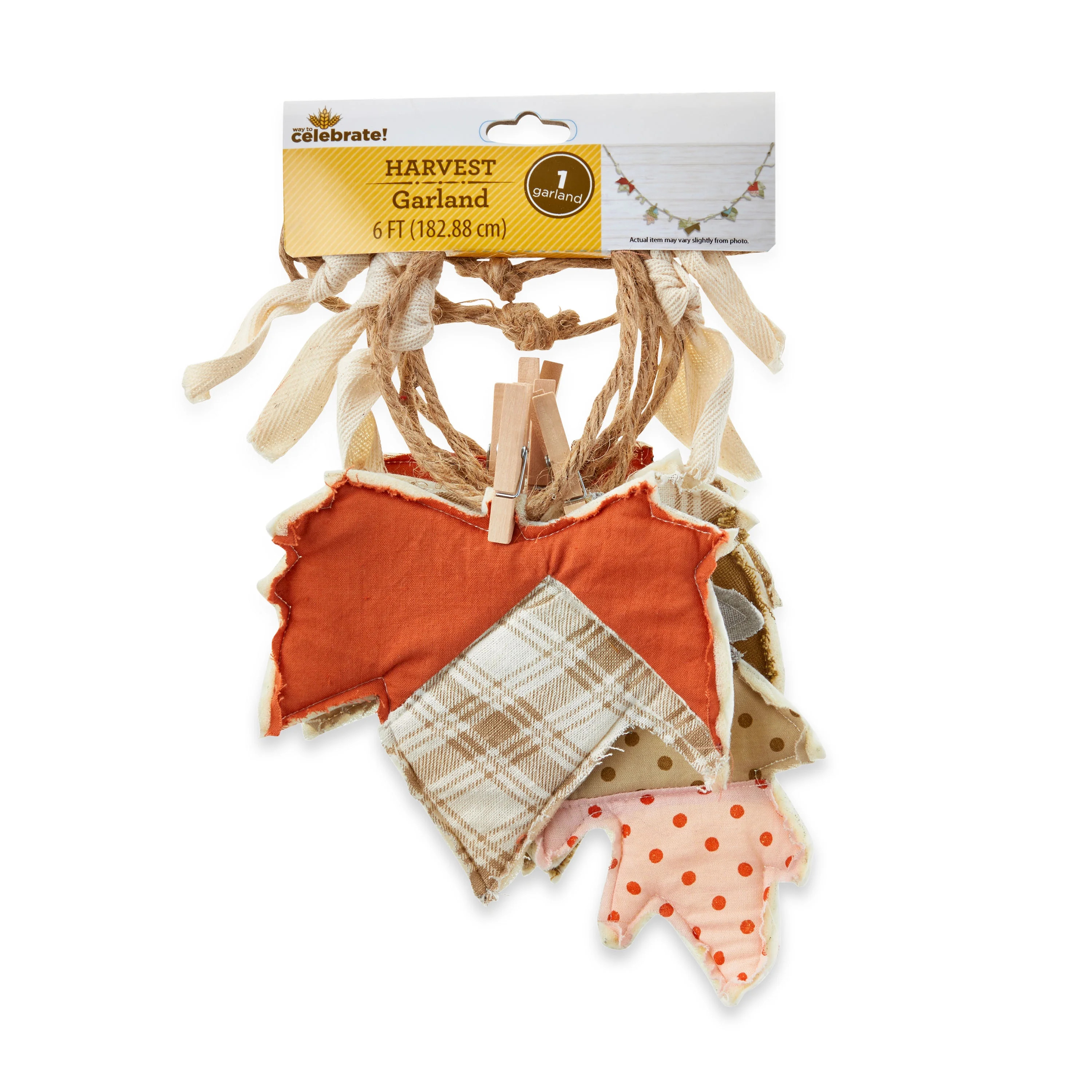 Way To Celebrate Harvest Fabric Garland, Patchwork Leaves, 6in | Walmart (US)