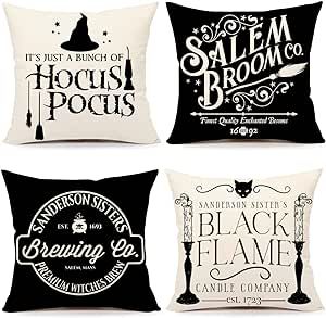 Halloween Decor Pillow Covers 18x18 Set of 4 Halloween Decorations Hocus Pocus Farmhouse Saying W... | Amazon (US)