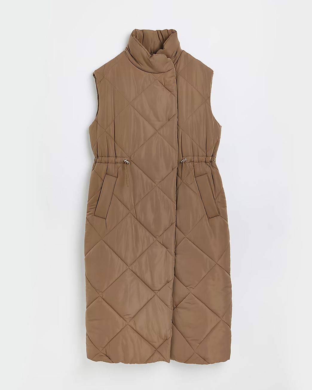 Camel quilted padded longline gilet | River Island (UK & IE)