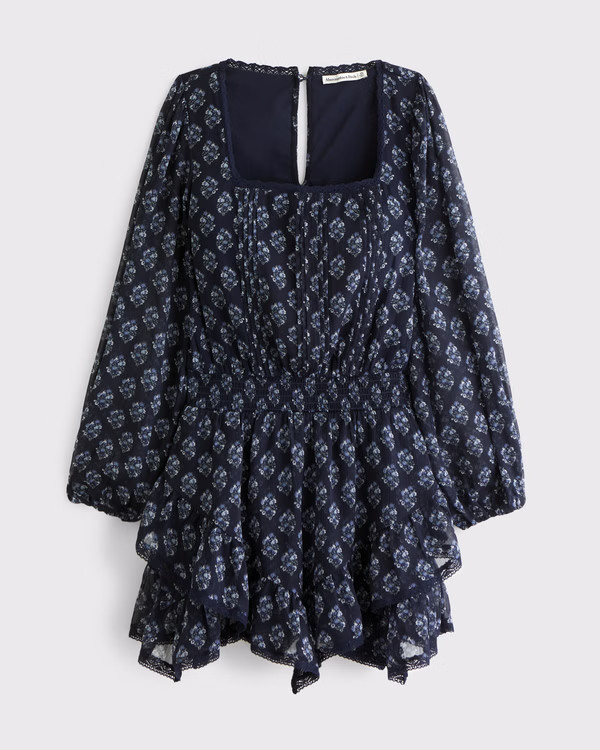 Long-Sleeve Squareneck Tiered Skort | Abercrombie & Fitch (US)