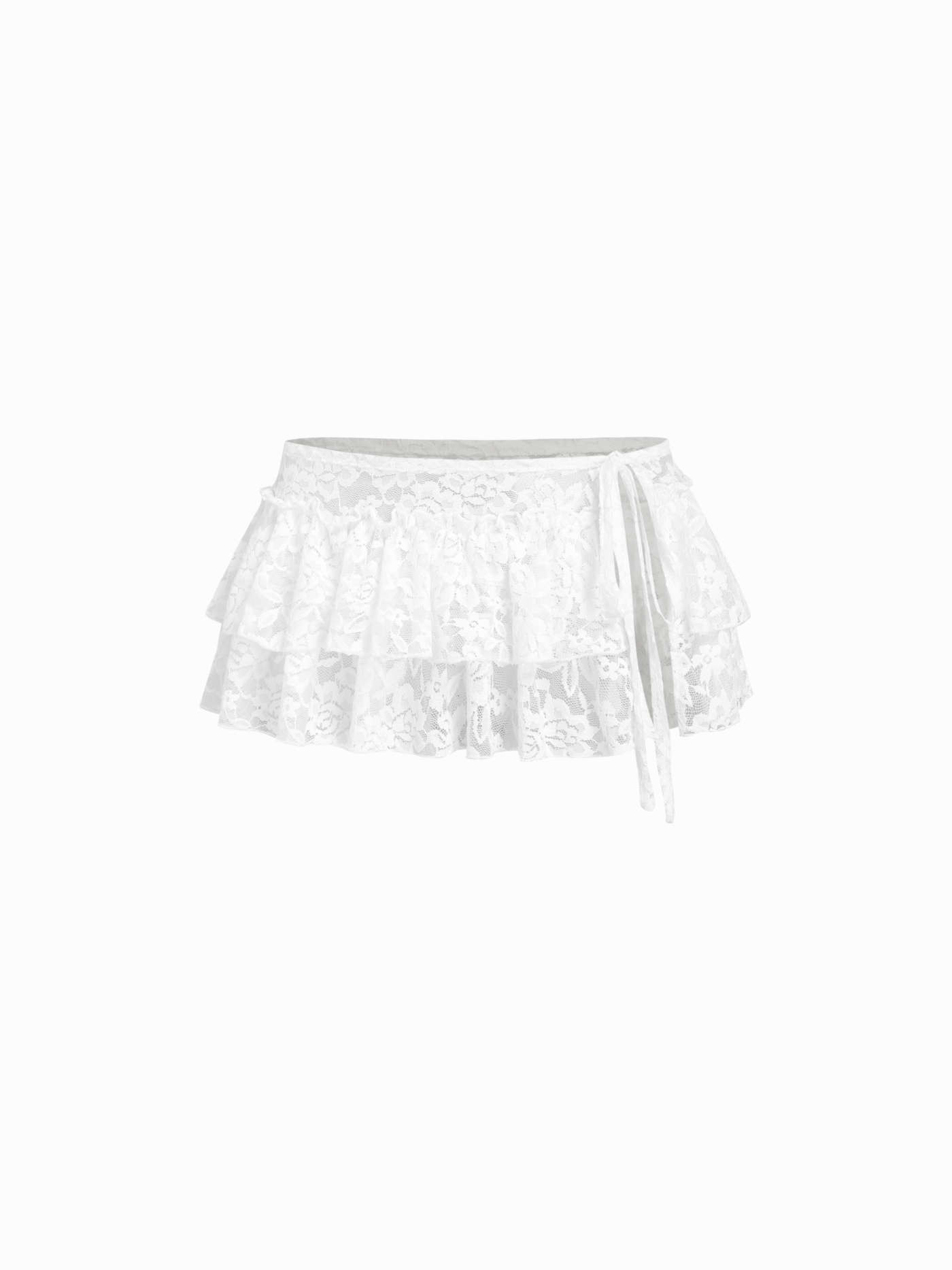 Valentine Lace Lace Low Rise Tie Side Layered See-through Micro Mini Skirt For Daily Casual | Cider