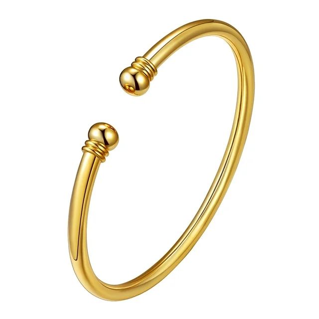 U7 Women Fashion Copper Bangle Gold Plated Polished Simple Ball Open Cuff Bracelet Wrist | Walmart (US)