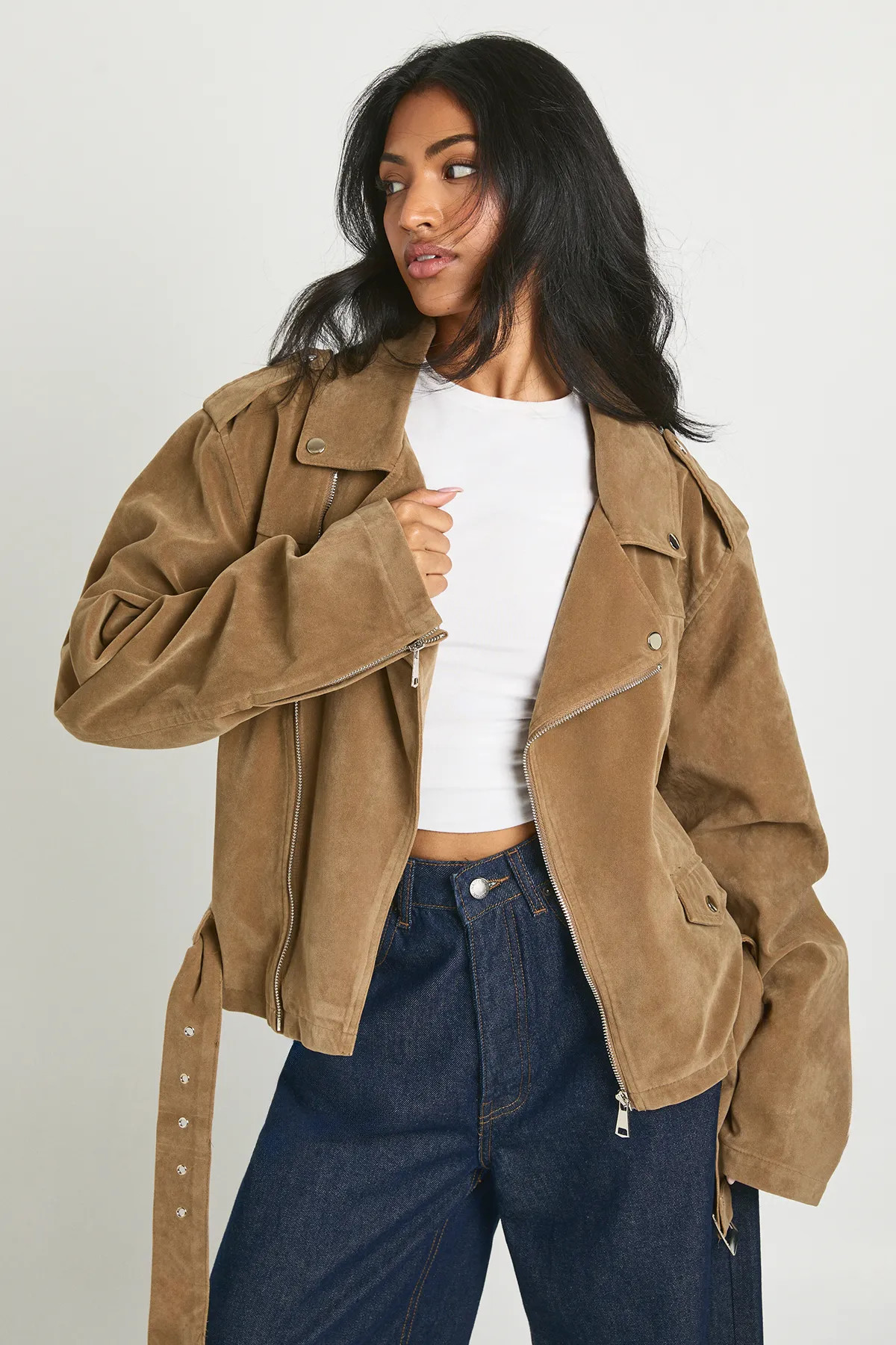 Suede Look Oversized Biker Jacket | Boohoo.com (UK & IE)