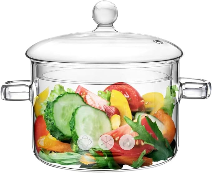 Glass Pots for Cooking on Stove, 1.5L/50oz Glass Cooking Pot with Lid, Heat-Resistant Simmer Pot ... | Amazon (US)