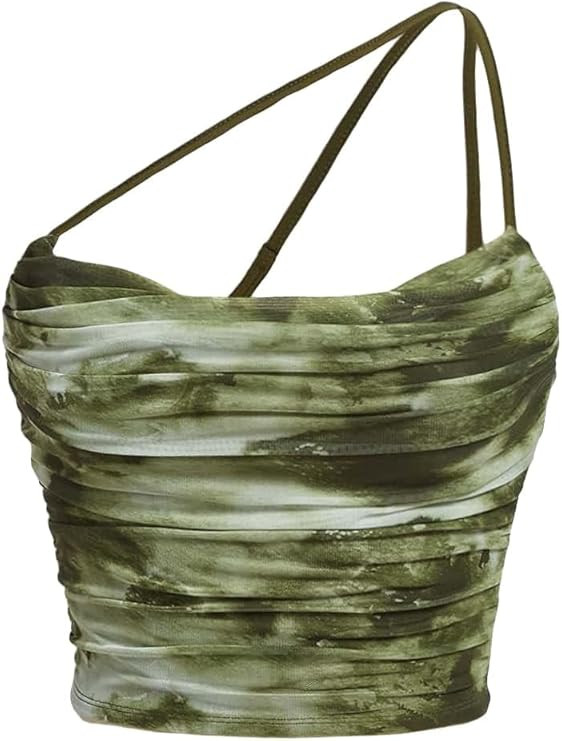 Floerns Women's Tie Dye Cut Out One Shoulder Ruched Crop Cami Top | Spaghetti Strap, Slim Fit, Go... | Amazon (US)