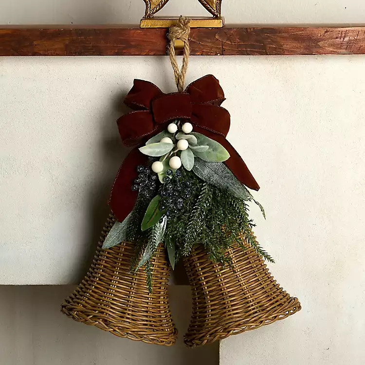 New! Rattan Dual Bell with Greenery | Kirklands