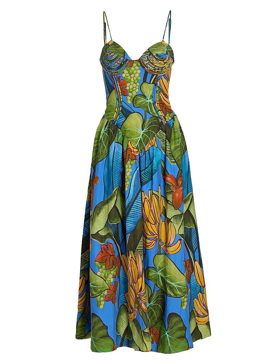 Farm Rio Women's Printed Linen-Blend Maxi Dress - Blue - Size XXS | Saks Fifth Avenue