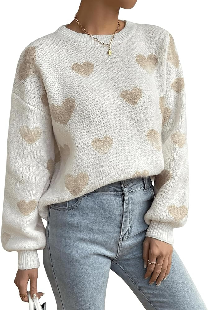 SweatyRocks Women's Casual Long Sleeve Round Neck Top Drop Shoulder Pattern Cable Knit Pullover S... | Amazon (US)