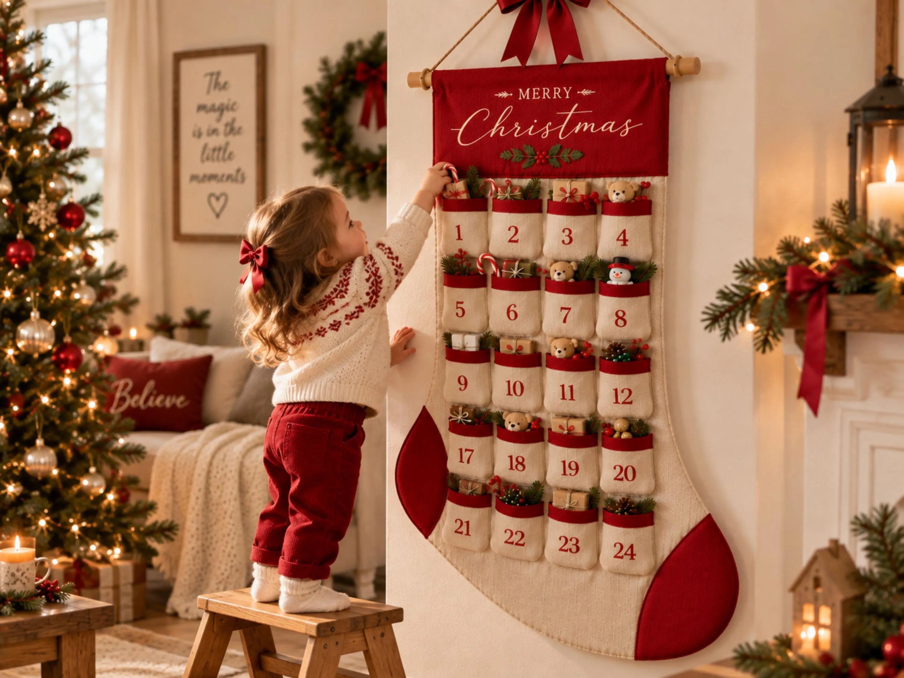 Reusable Christmas Advent Calendar, Personalized Name Canvas Wall Hanging with 24 Large Pockets | Etsy (Global)