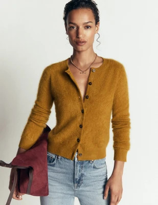 Boden Women's Kat Brushed Cashmere Cardigan in Yellow | Size Medium | Boden (US)
