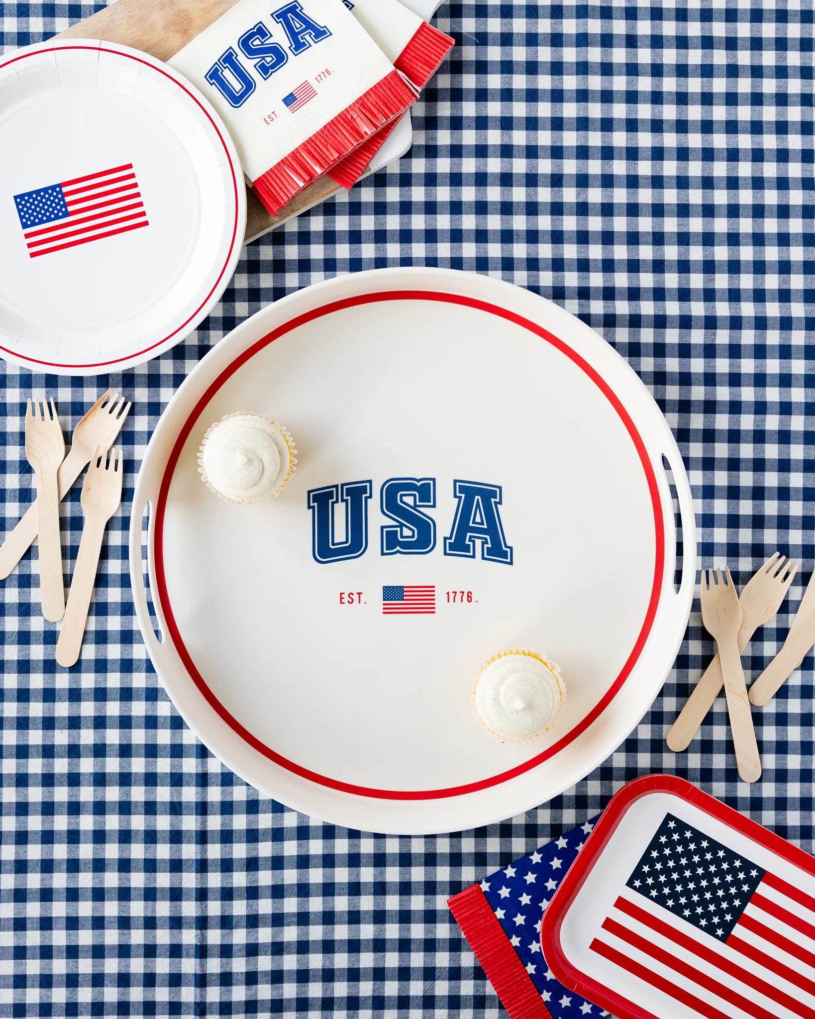 USA Round Reusable Bamboo Serving Tray | My Mind's Eye