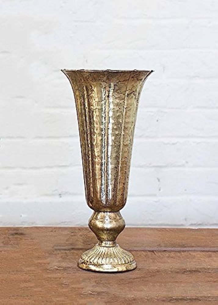 Afloral Distressed Gold Metal Fluted Vase | Amazon (US)