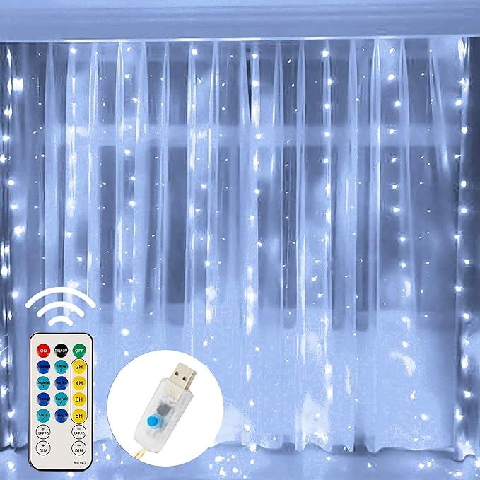 FUNPENY Window Curtain String Lights, 300 LED 8 Lighting Modes Fairy Lights USB Powered, Waterpro... | Amazon (US)