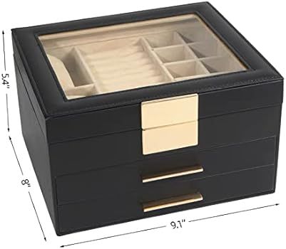 Jewelry Box with Transparent lid, 3-Layer Jewelry Organizer with 2 Drawers, Jewelry Storage Box, Wat | Amazon (US)