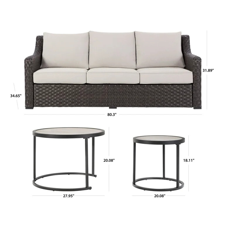 Better Homes & Gardens River Oaks Outdoor Sofa & 2 Nesting Tables with Patio Cover, Dark Brown | Walmart (US)