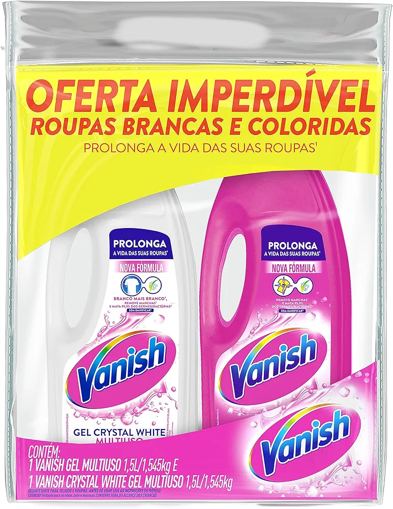 Vanish Multiuso para roupas brancas e coloridas - Tira Manchas Gel, 2 unidades de 1,5L | Amazon (BR)