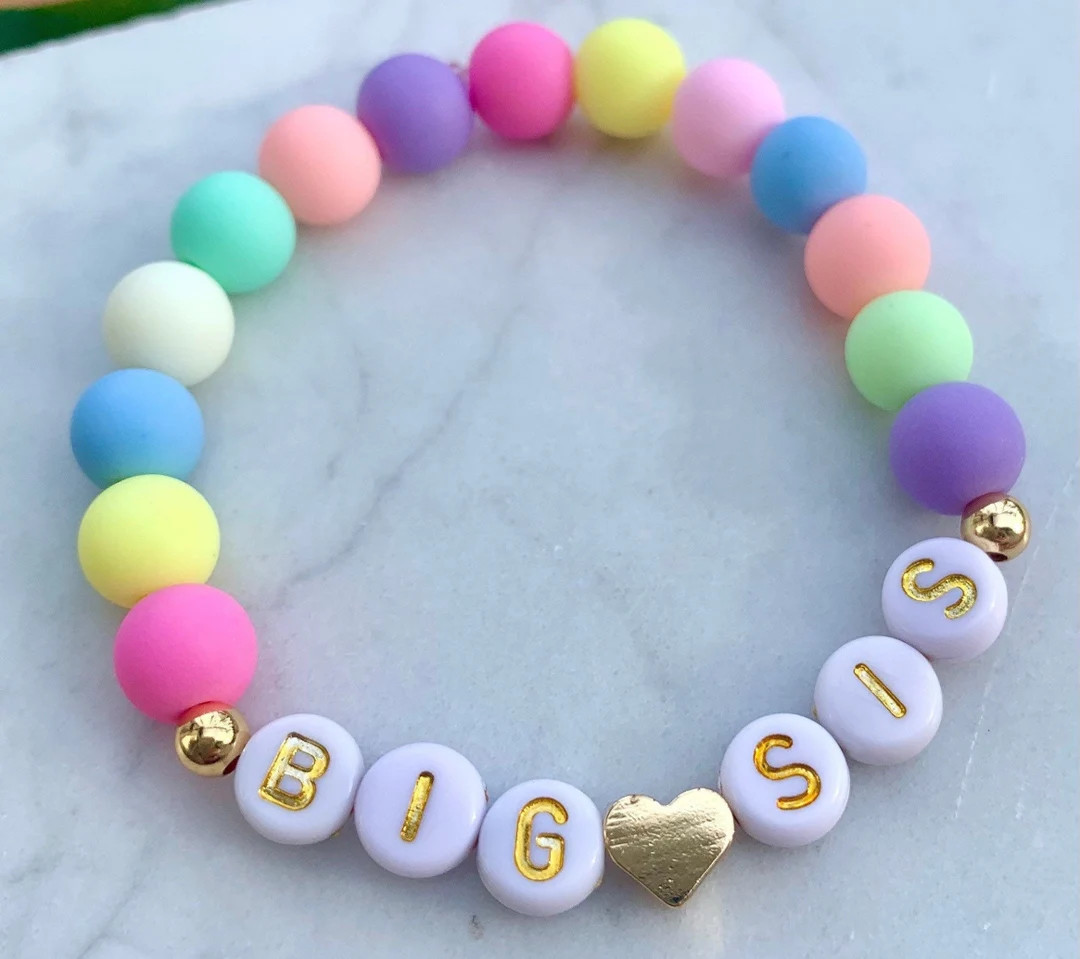 Big Sis Bracelet, Personalized Bracelet, Stretch Bracelet, Sister Gift, Girls Bracelet, Announcem... | Etsy (US)