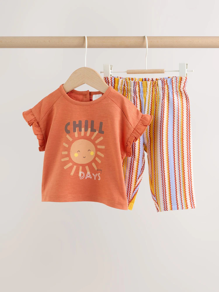 Rust Brown Short Sleeve Baby Top And Wide Leg 2 Piece Set (0mths-2yrs) | Next US