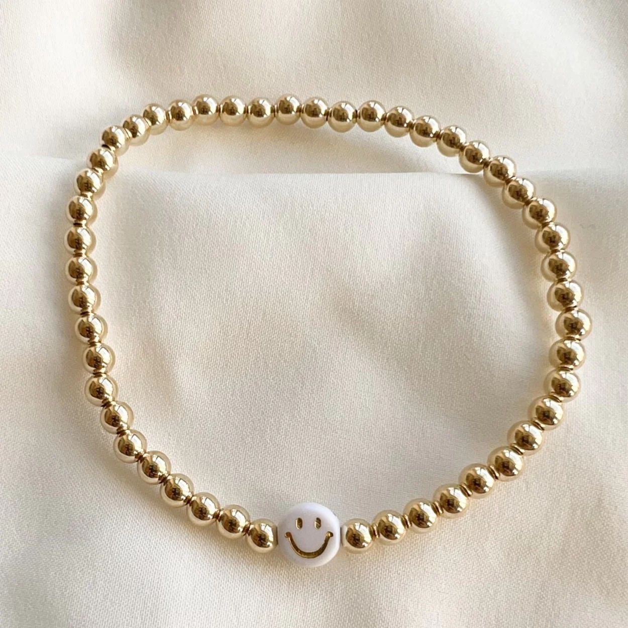 smiley face bead bracelet | 4 mm 14k gold filled | Reef rain aria