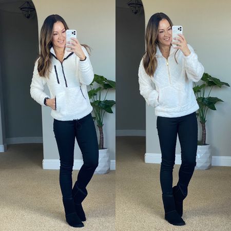 Only $9‼️  The cutest and cozy a lightweight Sherpa 1/4 zip is only $9‼️ size up! and quilted furry 1/4 zip pullover! Size up in these!  Black pull on jean leggings go up size. FYI - These grab onto lint easily. Suede boots are super comfy! Great buy! TTS. 
Affordable fashion | cozy outfit 

Follow my shop @everyday.holly on the @shop.LTK app to shop this post and get my exclusive app-only content!

#liketkit #LTKstyletip #LTKunder50
@shop.ltk
https://liketk.it/3Uwta

#LTKshoecrush #LTKunder50 #LTKsalealert