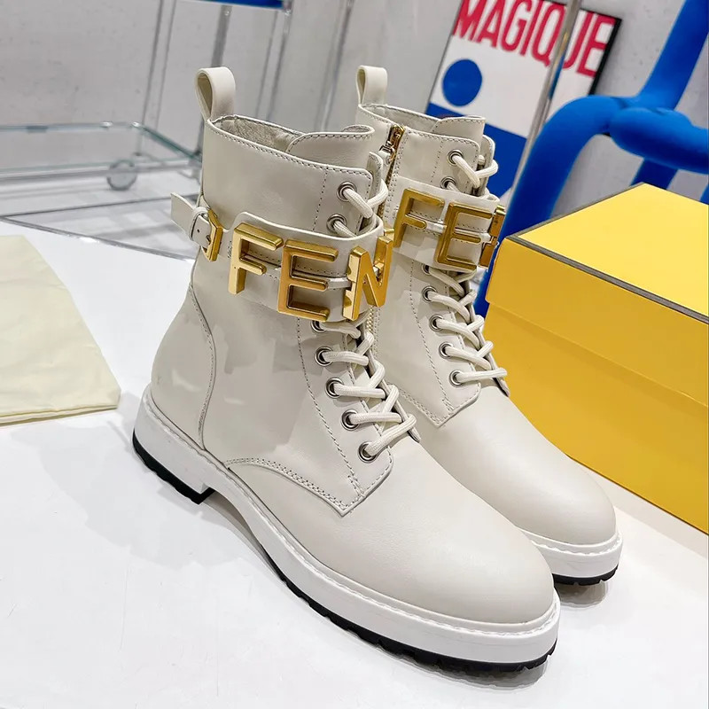 Genuine Leather Women Ankle Boots Fashion Mental Letters Lace Up Martin Booties Combat Bota Luxur... | DHGate