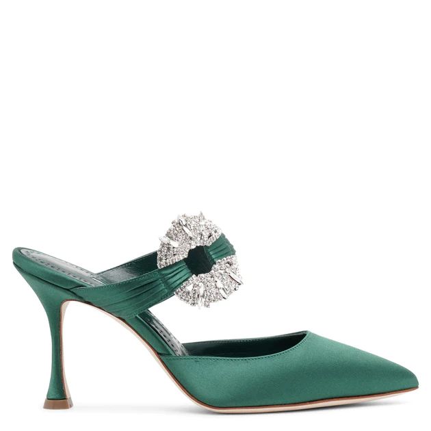 Maidugura 90 green satin mules | Shop Savannahs (US)