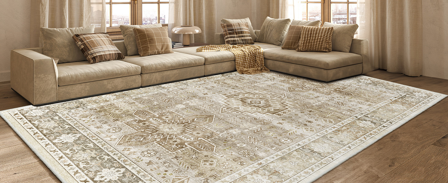 HOMFINE Machine Washable Rug 5'x7' - Vintage Design Area Rugs with Non Slip Rugs for Living Room ... | Amazon (US)