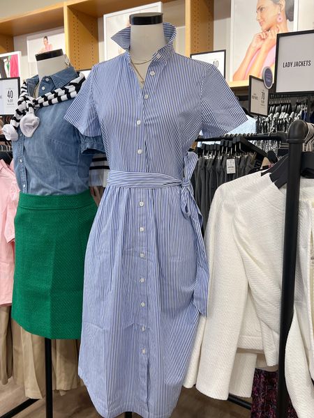 This striped, midi shirt dress is perfect for work, church & other spring events! So easy to dress up or down, and it's currently on sale!

Striped midi dress, coastal style, coastal dress, blue and white dress, vacation outfit, workwear, work outfit, spring outfit, petite short sleeve midi dress, tweed lady jacket, mini skirt, knee length skirt, tweed a-line skirt, chambray button up shirt, striped teddie sweater, pullover sweater, coastal sweater, gold circle pendant necklace, gold jewelry, J. crew factory, church dress, work dress 

#LTKSeasonal #LTKsalealert #LTKstyletip