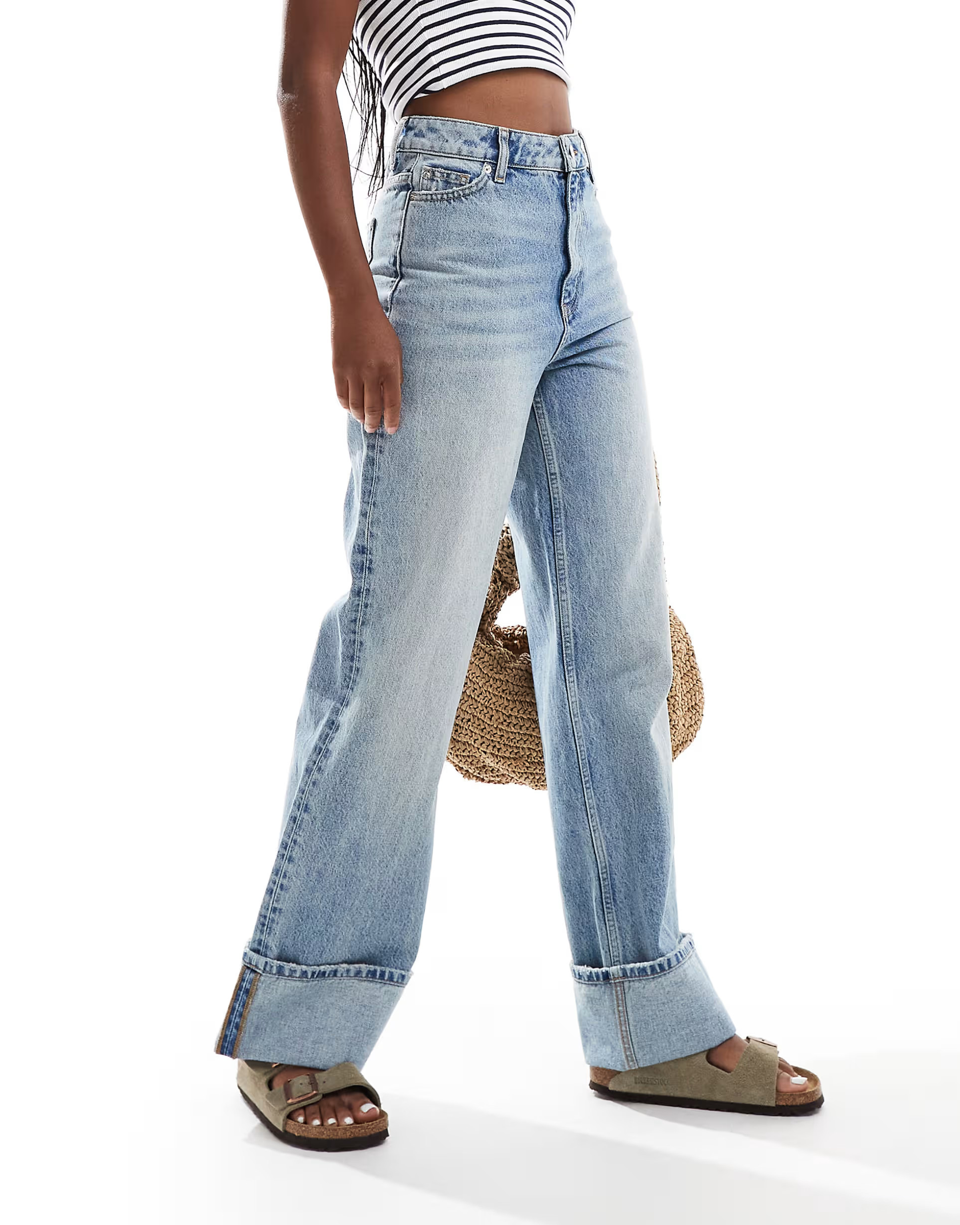 New Look turn up jeans in mid blue | ASOS (Global)