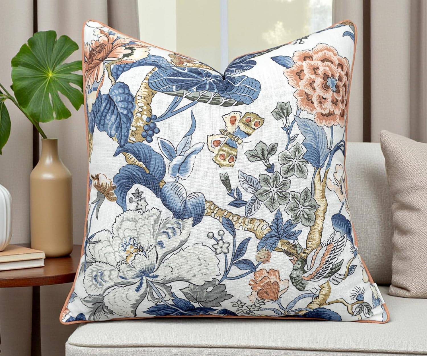 VAGMINE Throw Pillow Cover 20x20 – Blue Botanical Printed Poly-Cotton Square Accent Cushion Cov... | Amazon (US)