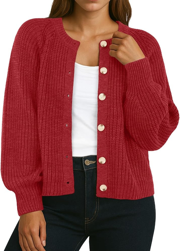 GRECERELLE Women's Chunky Open Front Sweater Long Sleeve Button Knit Short Loose Cardigan Outerwe... | Amazon (US)