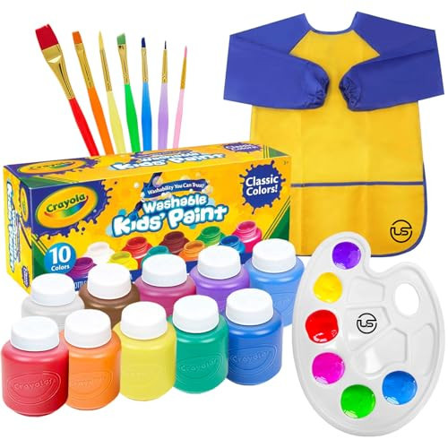 Kids Painting Set, Washable Paint for Kids 10 Colors, 7 Paintbrushes, Paint Palette, Painting Smock, Non Toxic Tempera Paints 2 oz Each,Paints for Toddlers Gifting bundle Art, Crafts | Amazon (US)
