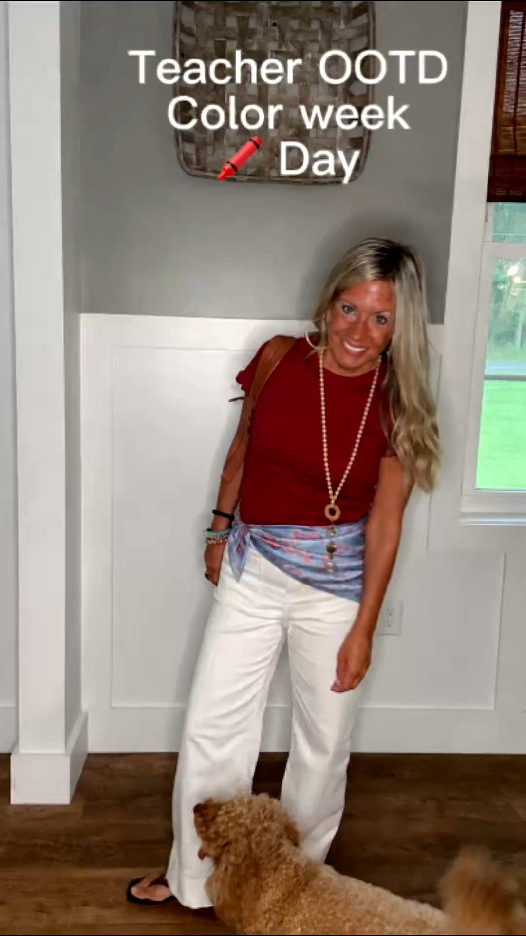 Teacher OOTD Red day
Top from Old Navy
White jeans from @ Kohls
Scarf and accessories from @Target 
Find everything linked 👇.  #ad

#LTKootd #LTKSaleAlert #LTKPetite