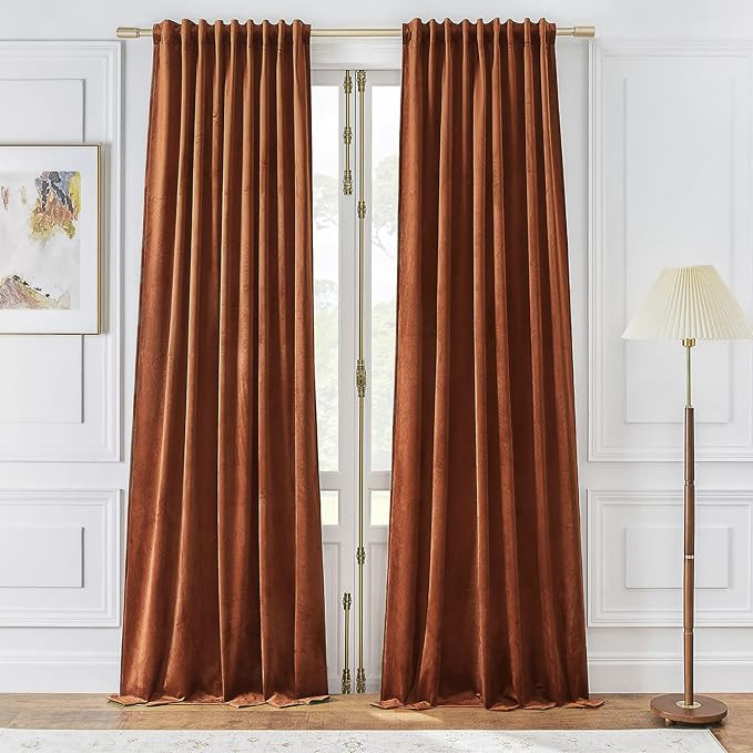 Timeper Velvet Curtains 96 inches - Luxury Fall Curtains Burnt Orange Light Blocking Living Room ... | Amazon (US)