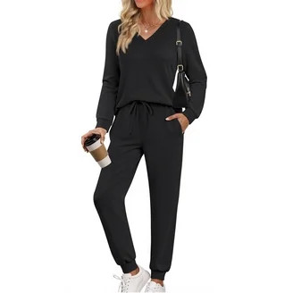 2 Piece Chiffon Outfits for Women Plus Size V Neck 3/4 Sleeve Blouse with Wide Leg Pants Flowy Su... | Walmart (US)