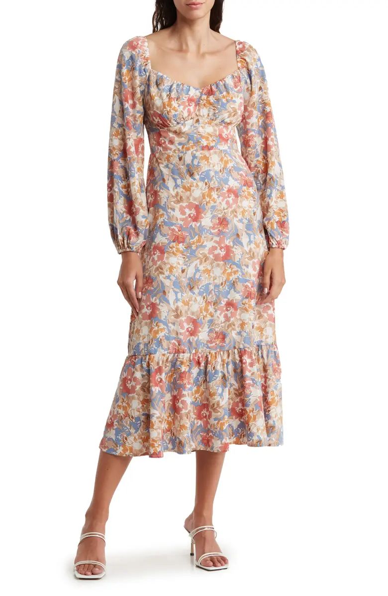 Floral Print Open Back Long Sleeve Midi Dress | Nordstrom Rack