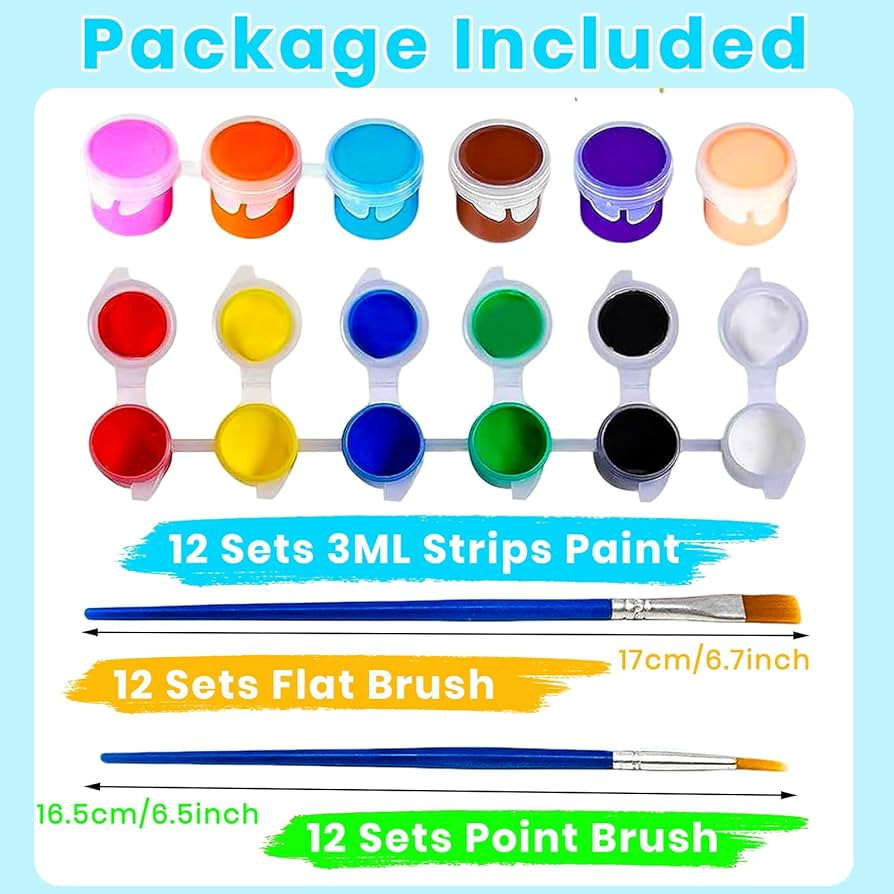 12 Pack Mini Acrylic Paint Set, 12 Colors Washable Acrylic Paint Strips with 24Pcs Painting Brush... | Amazon (US)