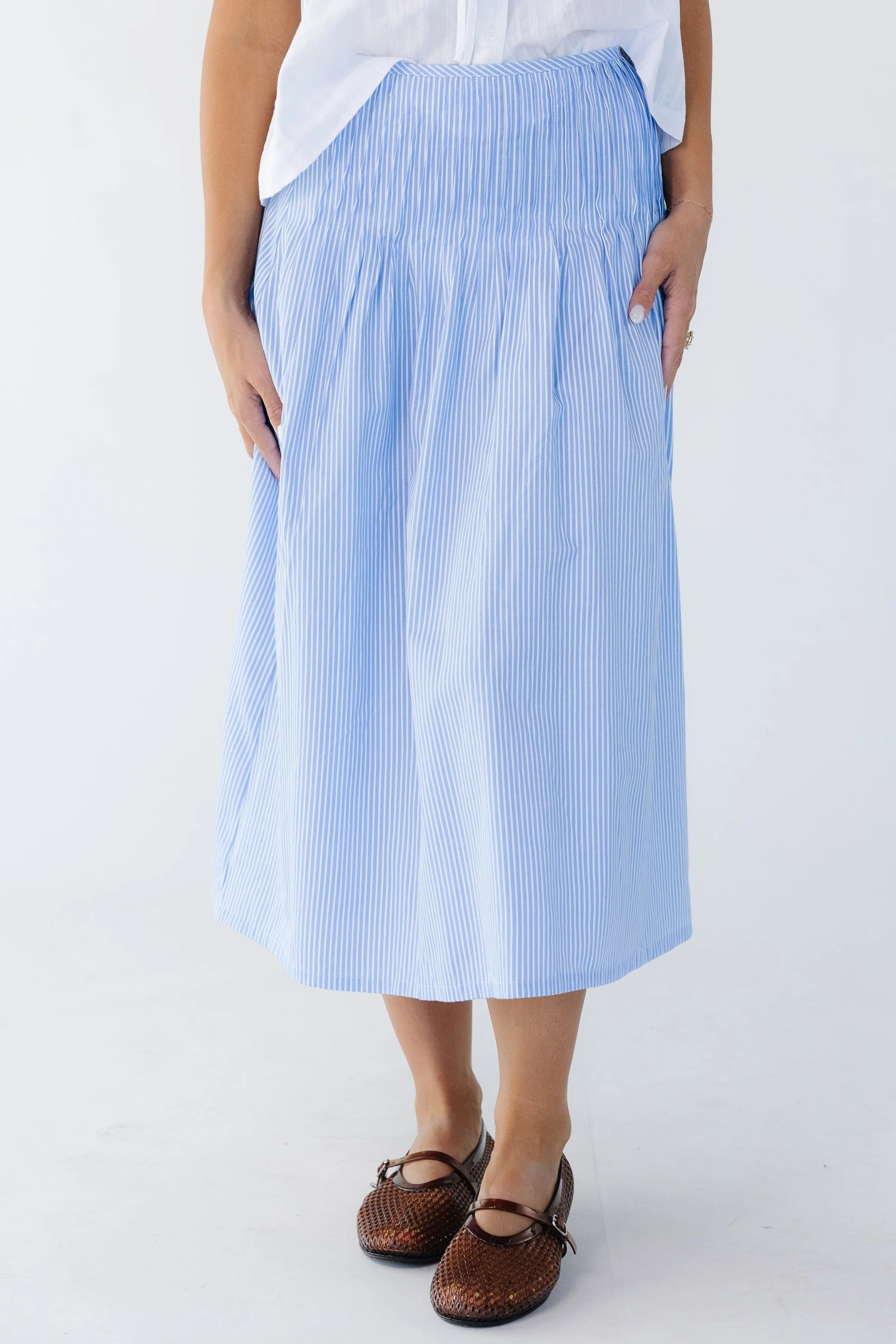Striped Modest Pintucked Skirt | Called To Surf