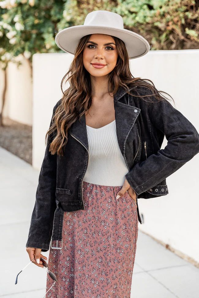 Dreaming of You Black Acid Wash Corduroy Moto Jacket | Pink Lily