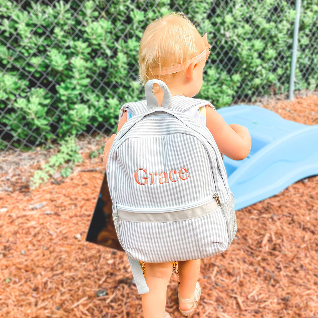 Personalized Baby Backpacks | Monogrammed Toddler Backpacks | Seersucker Backpack | Preschool Boo... | Etsy (US)