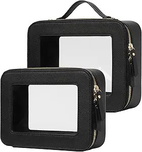 Clear Makeup Case Set Black Toiletry Bag Travel Large Clear Cosmetic Bag with Zipper, Big Make Up... | Amazon (US)