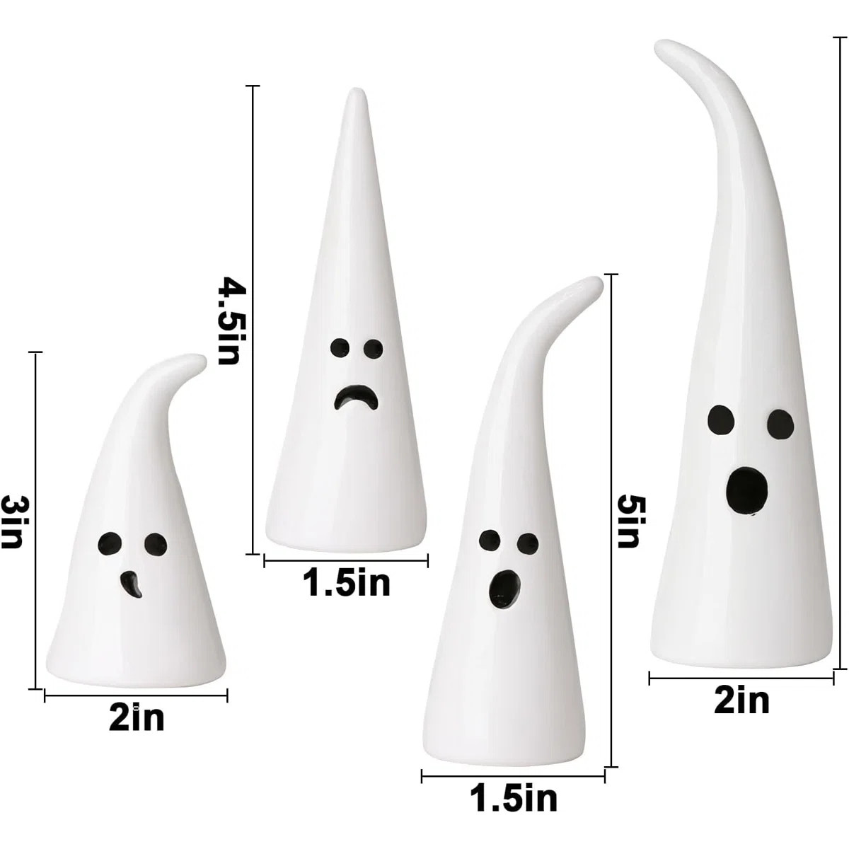 Halloween Ceramic Ghost Figurine: 4 pcs Cute White Ghosts Decorations, Small Statue With Pointy T... | Wayfair North America