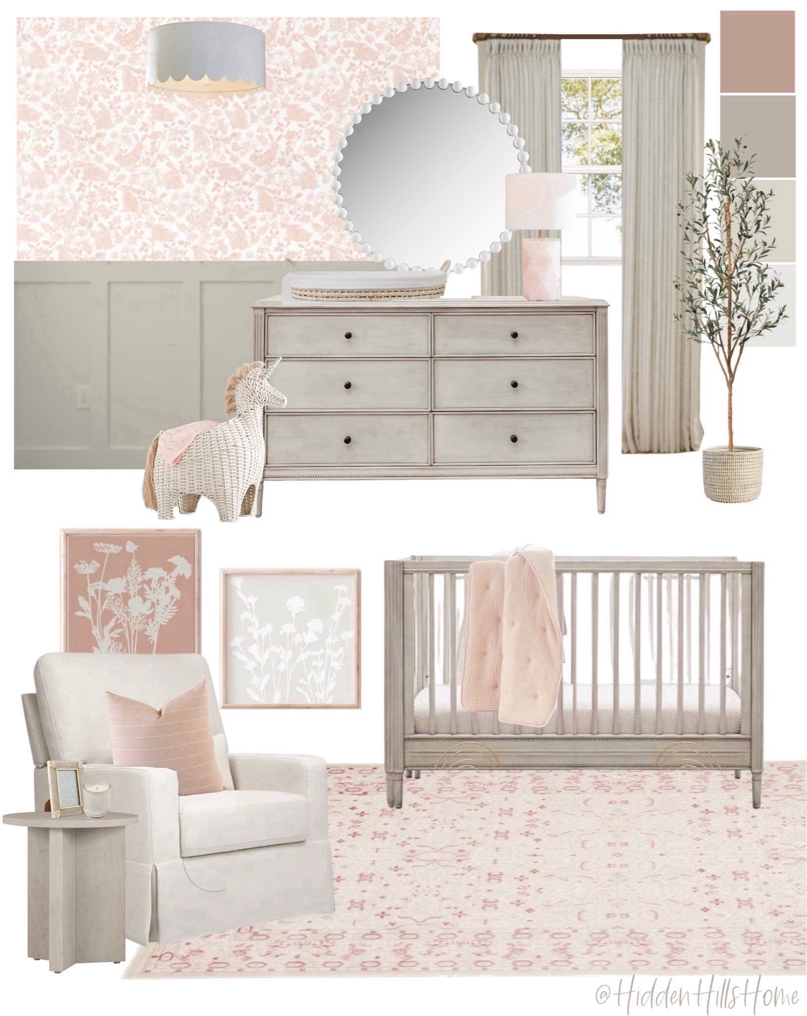 Baby girls nursery decor mood board! Cute ideas for a girls nursery, baby’s room decor inspiration, pink nursery wallpaper, nursery ideas, glider, crib #nursery


#LTKSaleAlert #LTKHome #LTKBaby