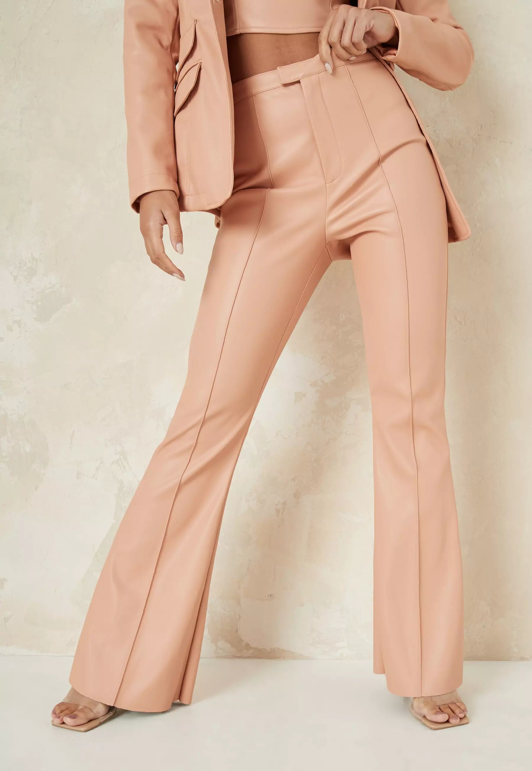 Tangerine Co Ord Faux Leather Tailored Fit Flare Pants | Missguided (US & CA)