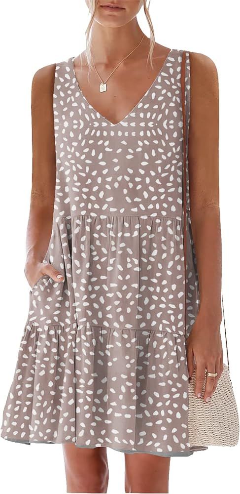 nclook Women's Summer Casual Dress Sweet & Cute V-Neck Mini Dress with Pocket Sleeveless Dress | Amazon (US)
