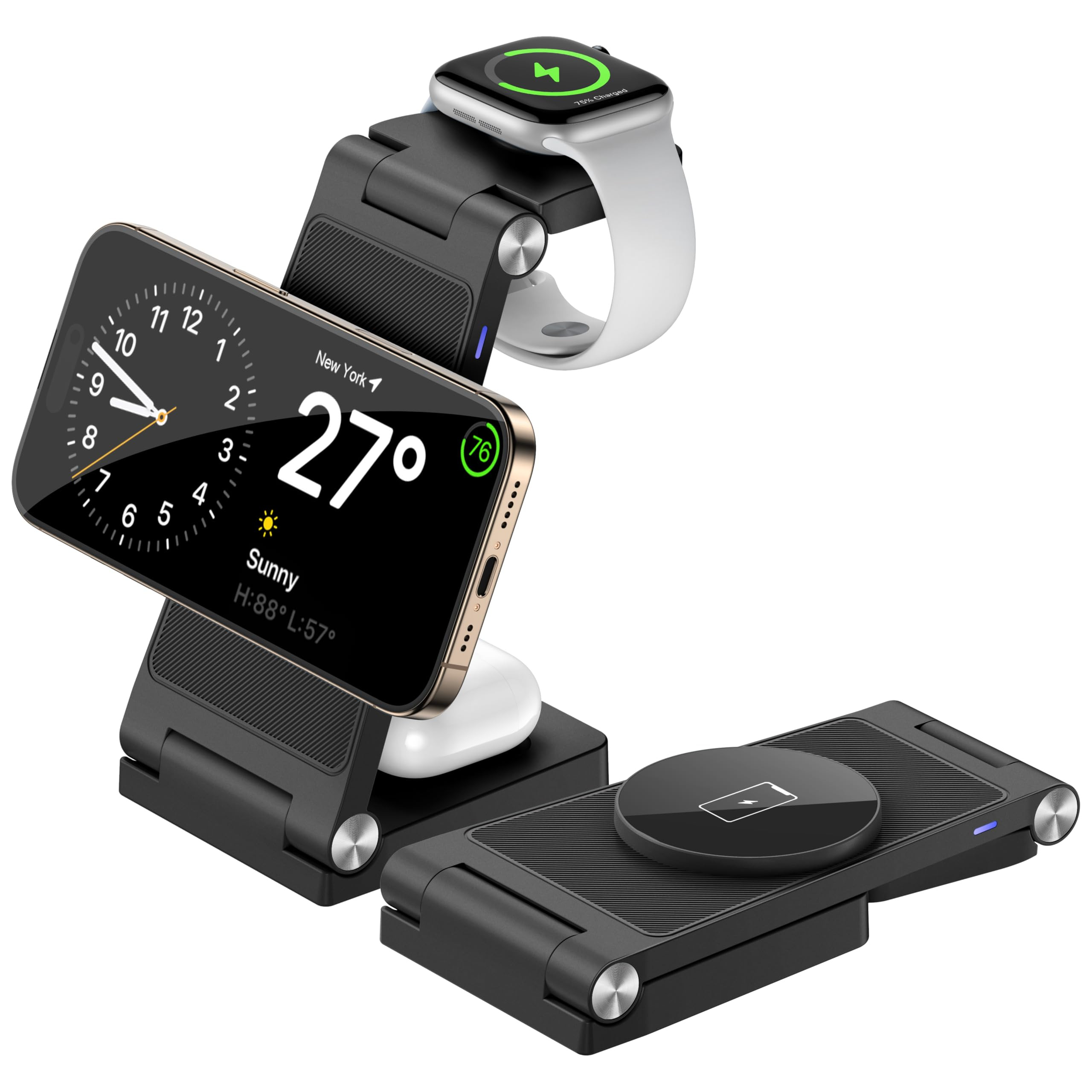 Magnetic Wireless Charger Stand, 3 in 1 Foldable Wireless Charging Station, Travel Charger for Mu... | Amazon (US)