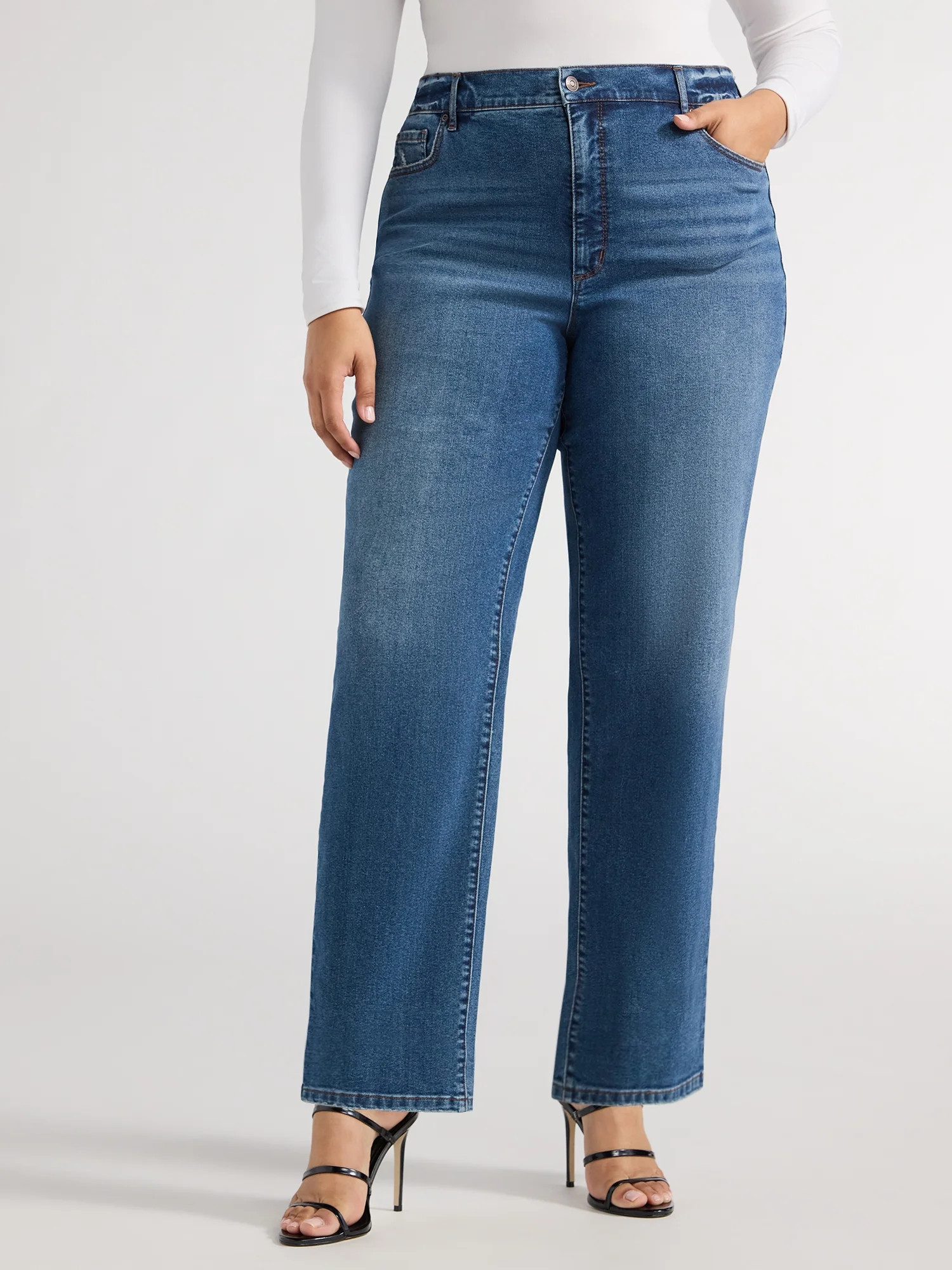 Sofia Jeans Women's Eden Slim Straight Super High Rise Jeans, 29.5" Inseam, Sizes 14W-28W | Walmart (US)