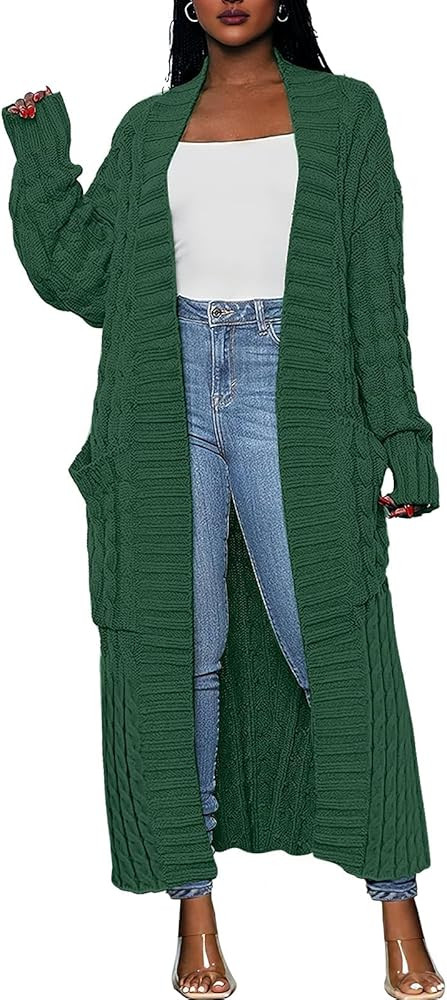 Caracilia Womens Long Cardigan Sweaters 2024 Fall Open Front Coat Long Sleeve Cable Knit Maxi Out... | Amazon (US)