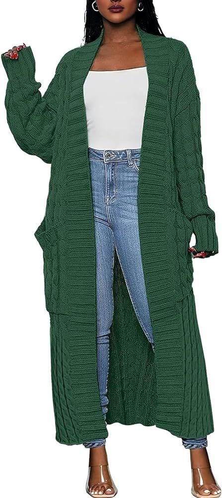 Caracilia Womens Long Cardigan Sweater Open Front Long Sleeve Chunky Cable Knit Duster Outerwear Max | Amazon (US)